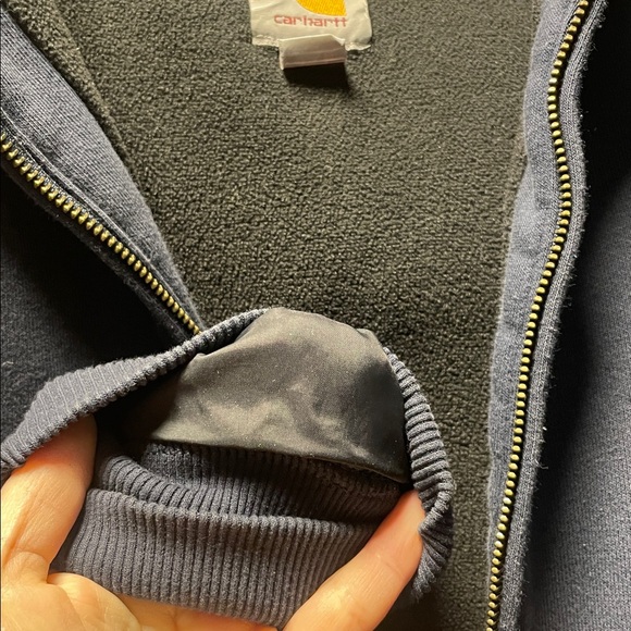 Carhartt Navy Zip Up Fleece Lined Hoodie Sweatshirt - Picture 4 of 7